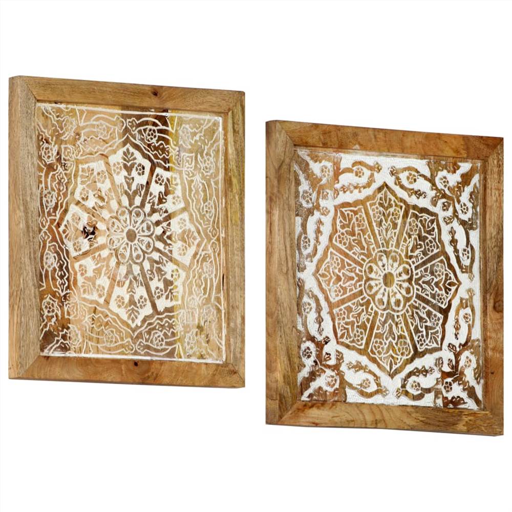 Hand-Carved Wall Panels 2 pcs Solid Mango Wood 40x40x1.5 cm