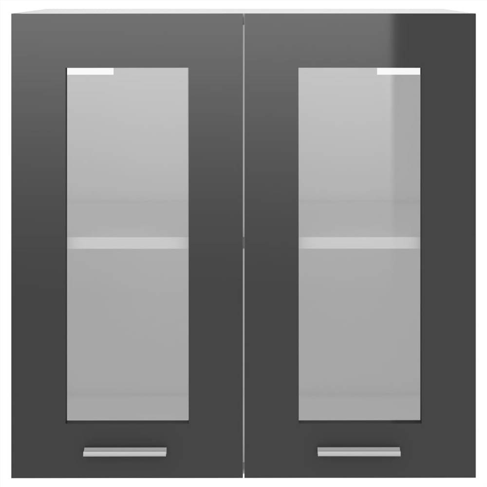 Hanging Glass Cabinet High Gloss Grey 60x31x60 cm Chipboard