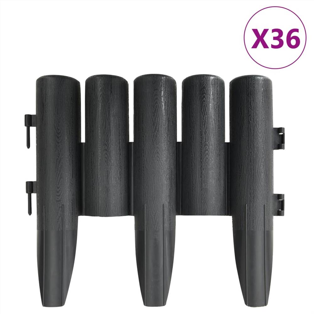 Lawn Edgings 36 pcs Anthracite 10 m PP
