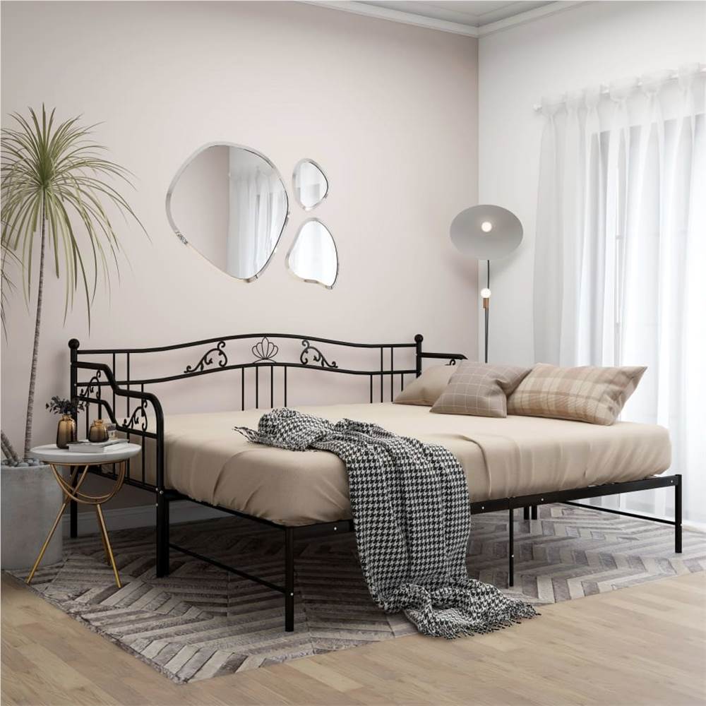Pull-out Sofa Bed Frame Black Metal 90x200 cm