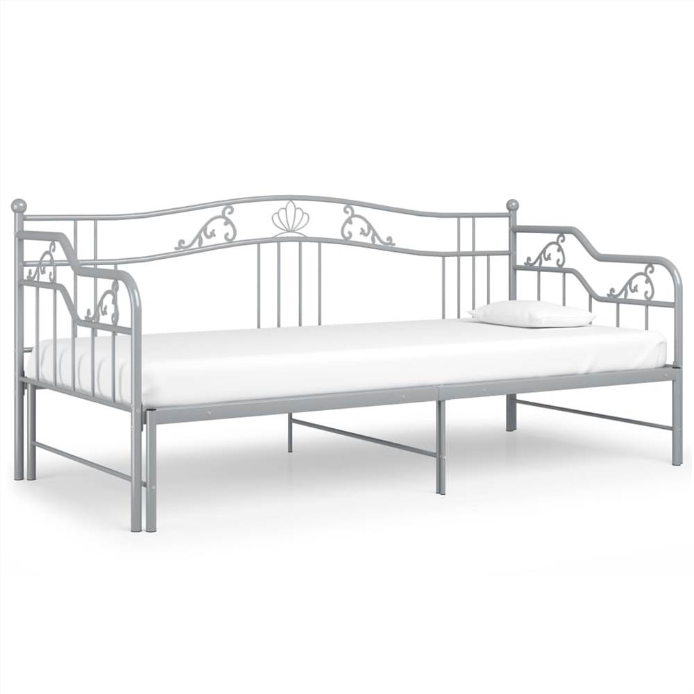 Pull-out Sofa Bed Frame Grey Metal 90x200 cm