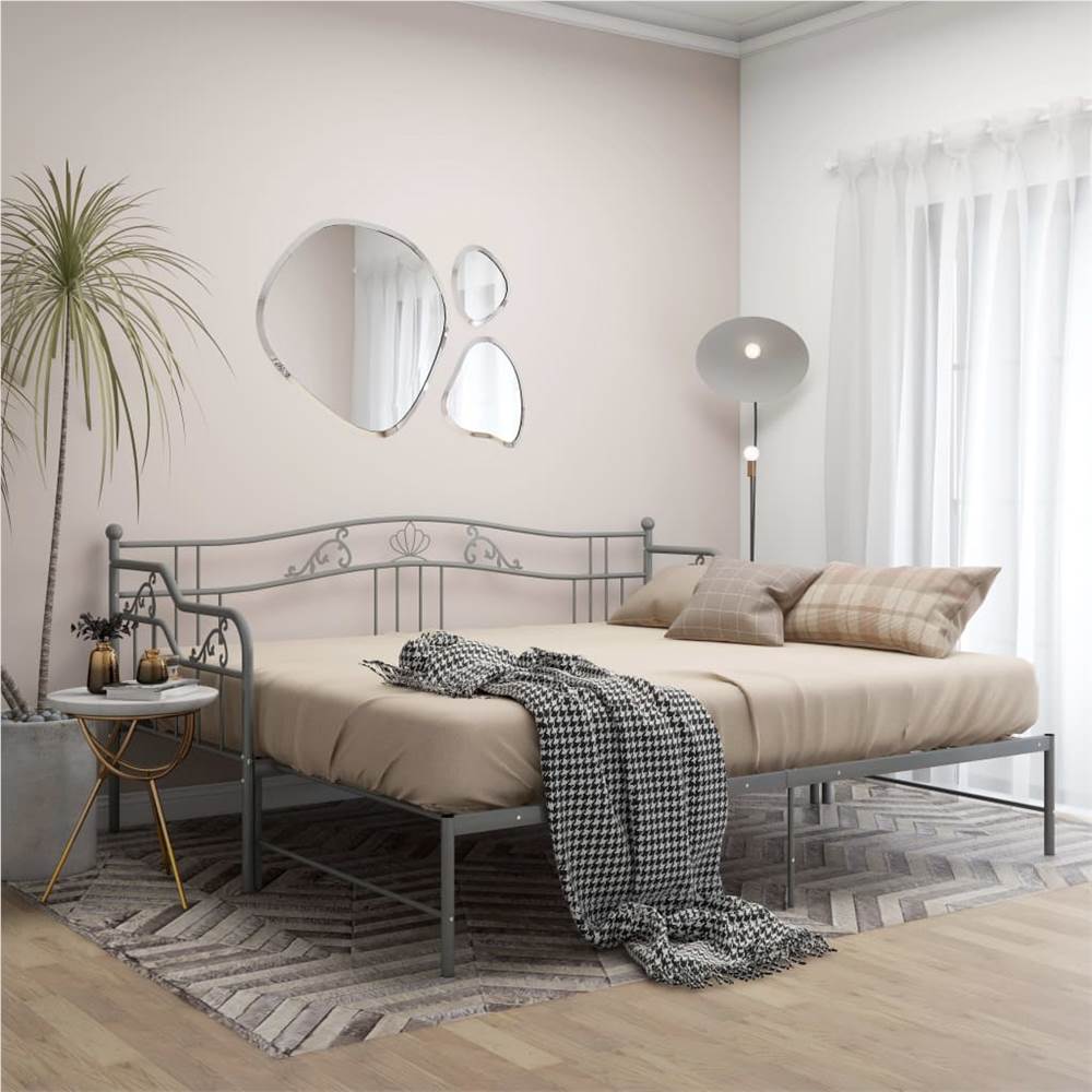 Pull-out Sofa Bed Frame Grey Metal 90x200 cm