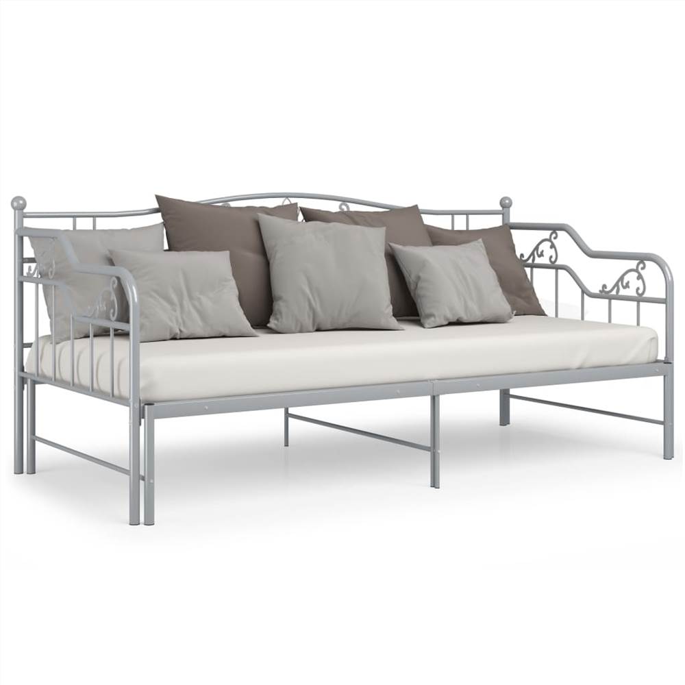 Pull-out Sofa Bed Frame Grey Metal 90x200 cm