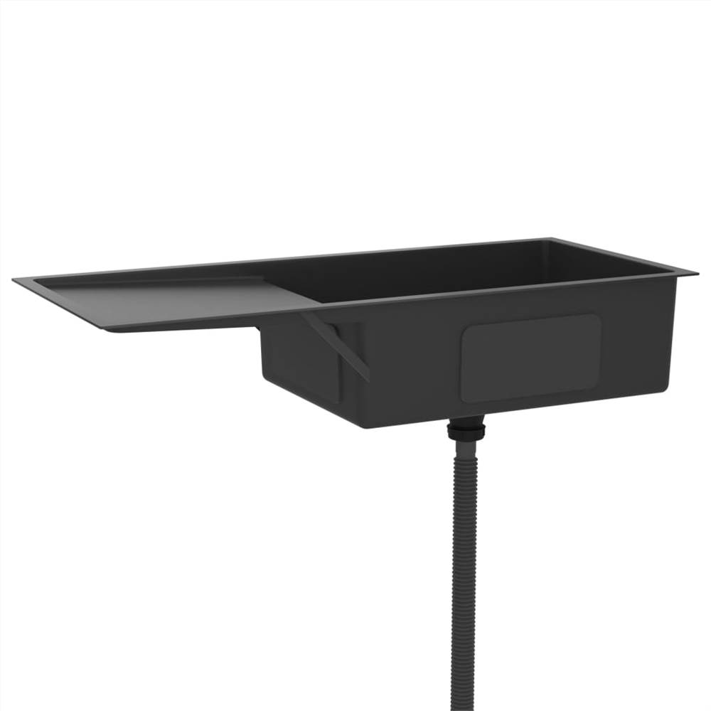 Handmade Kitchen Sink with Strainer Black Stainless Steel