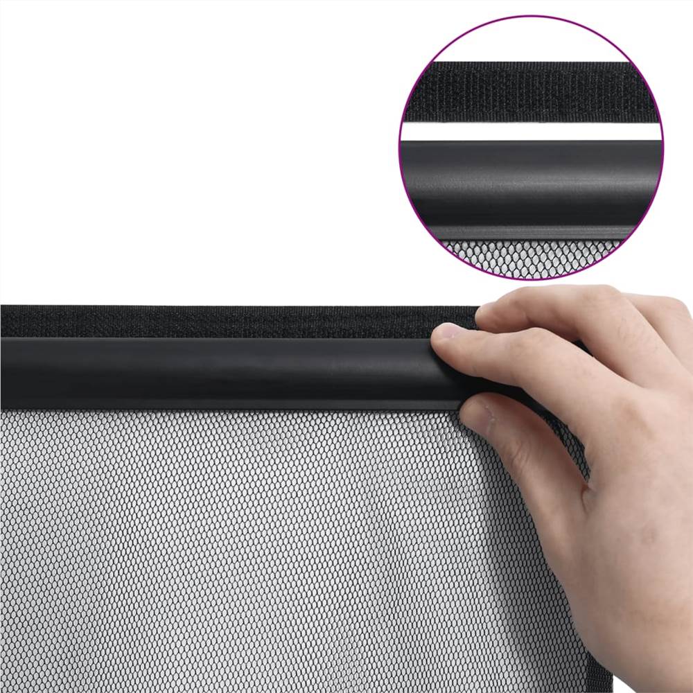 Insect Door Screen with 4-Piece Mesh Curtain Black 120x240 cm