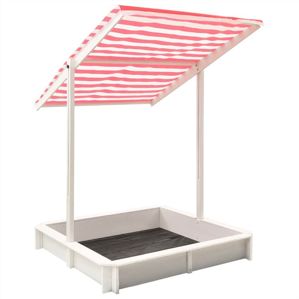 Sandbox with Adjustable Roof Fir Wood White and Red UV50