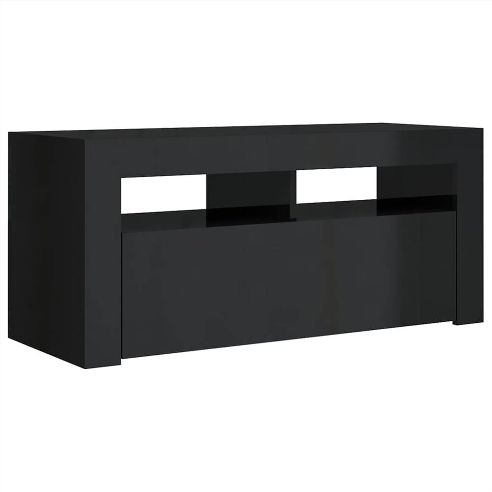 TV Cabinet with LED Lights High Gloss Black 90x35x40 cm