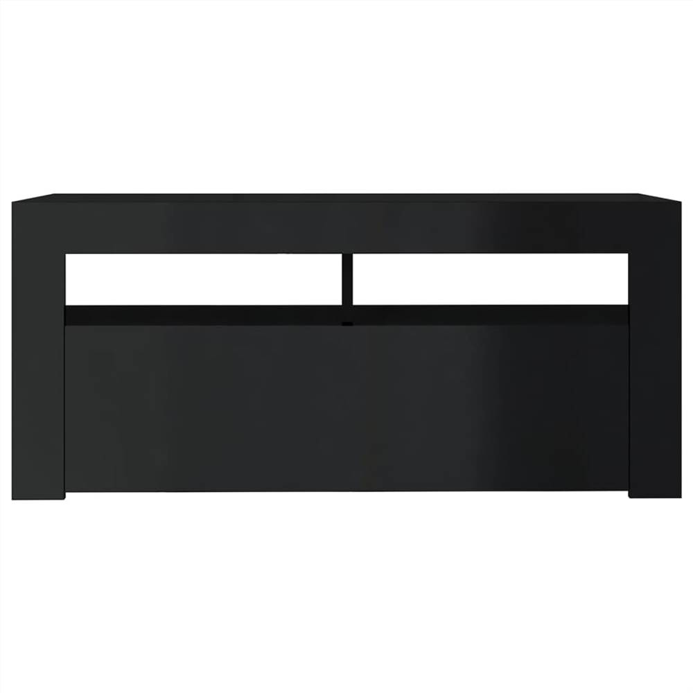TV Cabinet with LED Lights High Gloss Black 90x35x40 cm