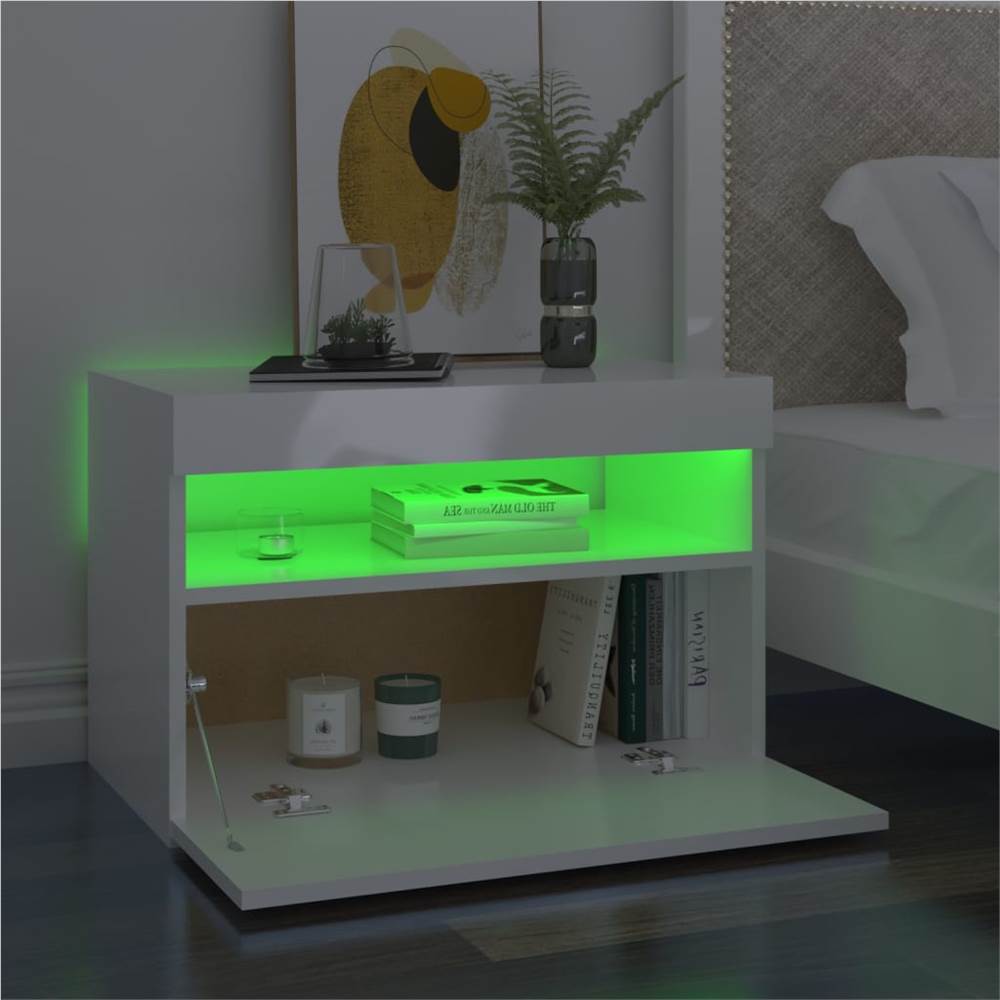 TV Cabinet with LED Lights High Gloss White 60x35x40 cm