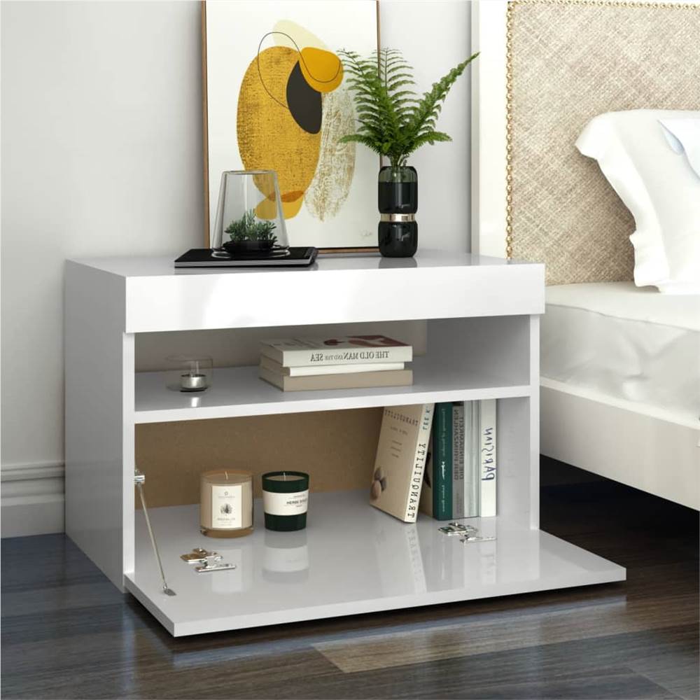 TV Cabinet with LED Lights High Gloss White 60x35x40 cm