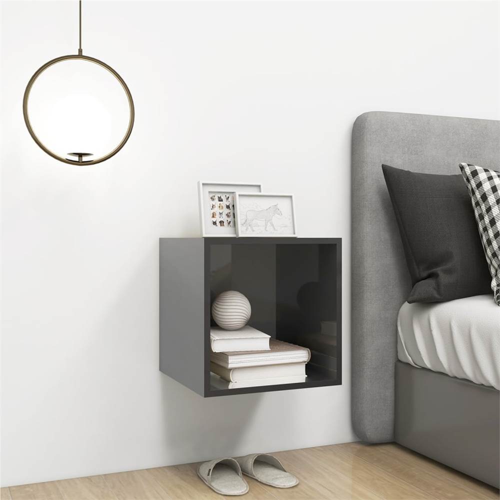 Wall Cabinet High Gloss Grey 37x37x37 cm Chipboard