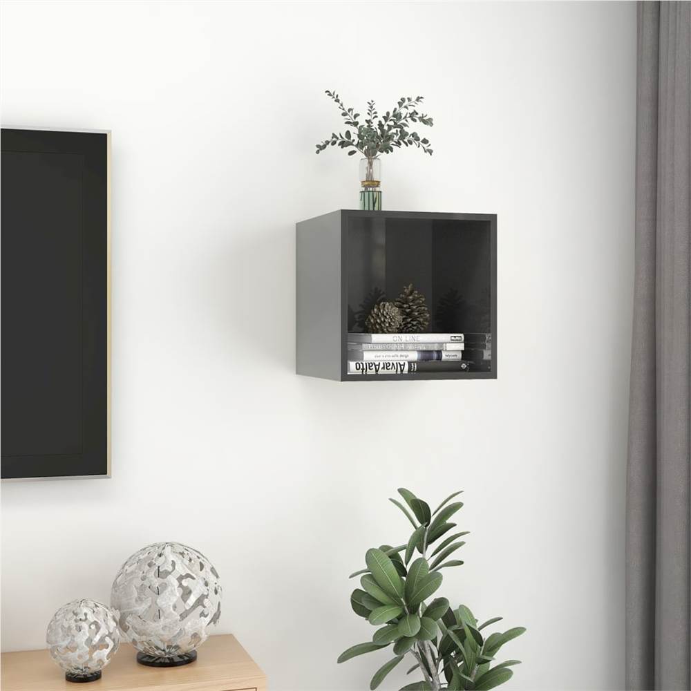 Wall Cabinet High Gloss Grey 37x37x37 cm Chipboard