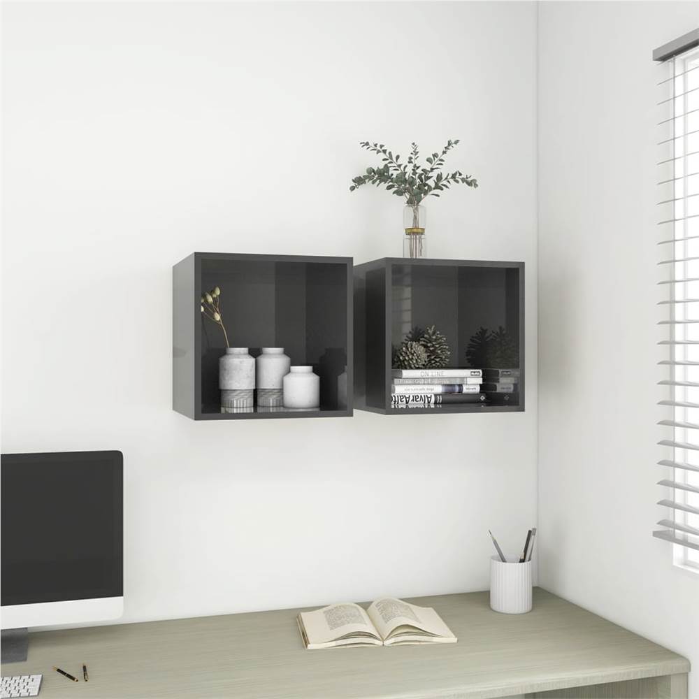 Wall Cabinet High Gloss Grey 37x37x37 cm Chipboard