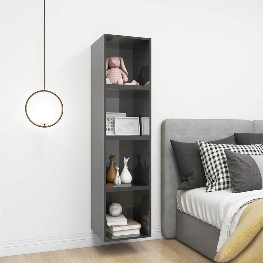 Wall Cabinet High Gloss Grey 37x37x37 cm Chipboard