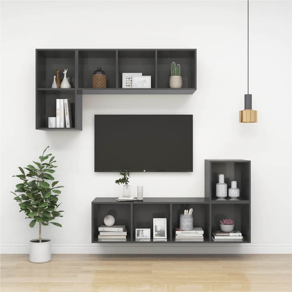 Wall Cabinet High Gloss Grey 37x37x37 cm Chipboard