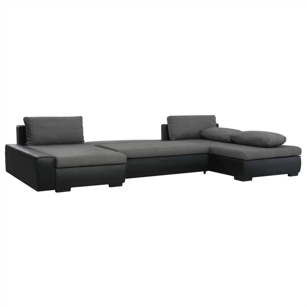 245575 Modular Sofa Bed Faux Leather Black and Dark Grey