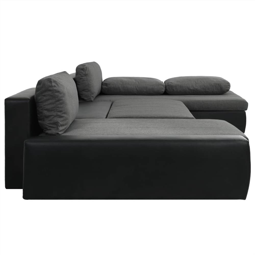 245575 Modular Sofa Bed Faux Leather Black and Dark Grey