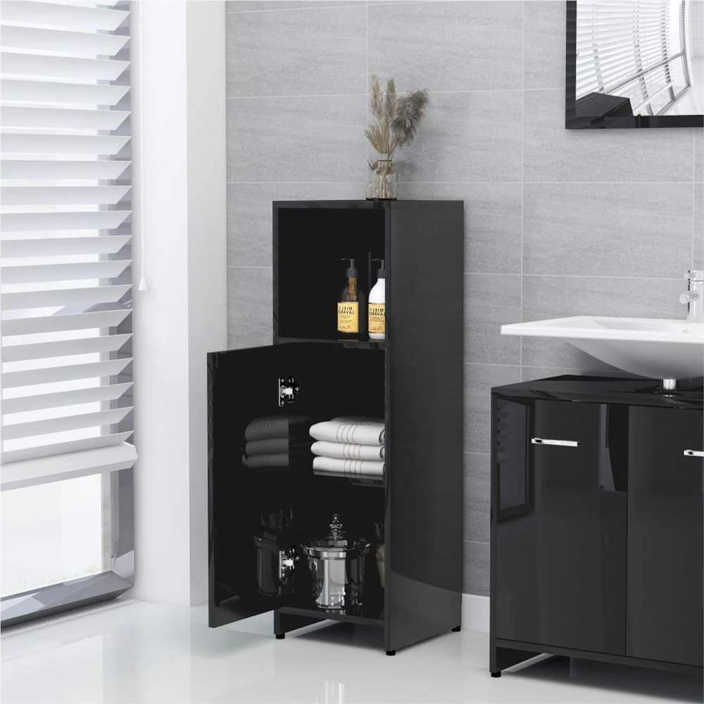 Bathroom Cabinet High Gloss Black 30x30x95 cm Chipboard