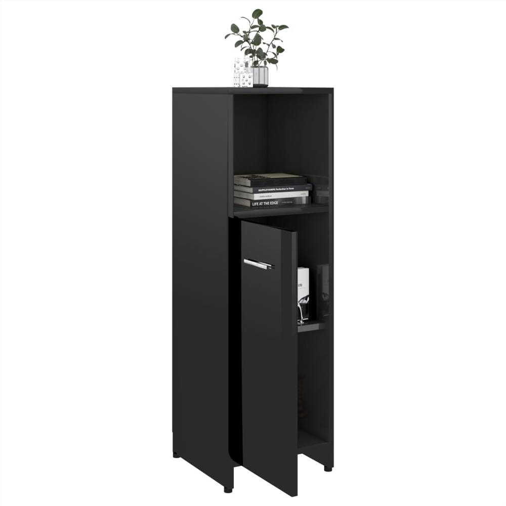 Bathroom Cabinet High Gloss Black 30x30x95 cm Chipboard