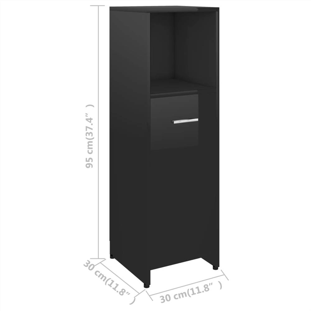 Bathroom Cabinet High Gloss Black 30x30x95 cm Chipboard