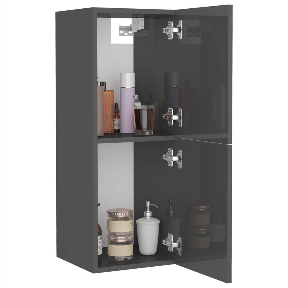 Bathroom Cabinet High Gloss Grey 30x30x80 cm Chipboard