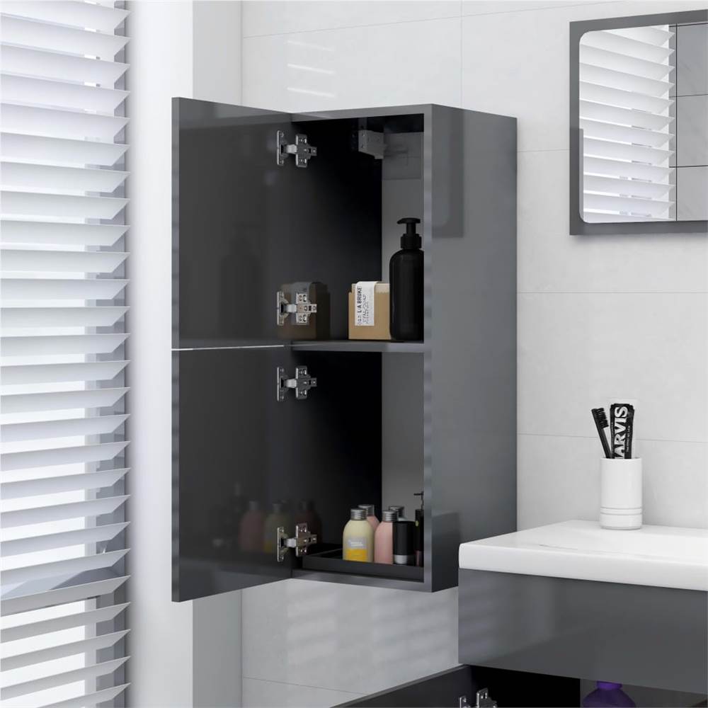 Bathroom Cabinet High Gloss Grey 30x30x80 cm Chipboard