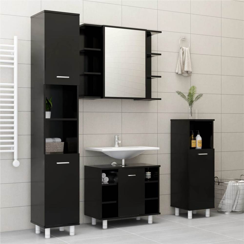 Bathroom Mirror Cabinet Black 80x20.5x64 cm Chipboard