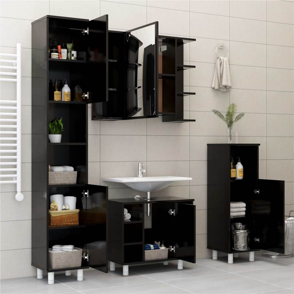 Bathroom Mirror Cabinet Black 80x20.5x64 cm Chipboard