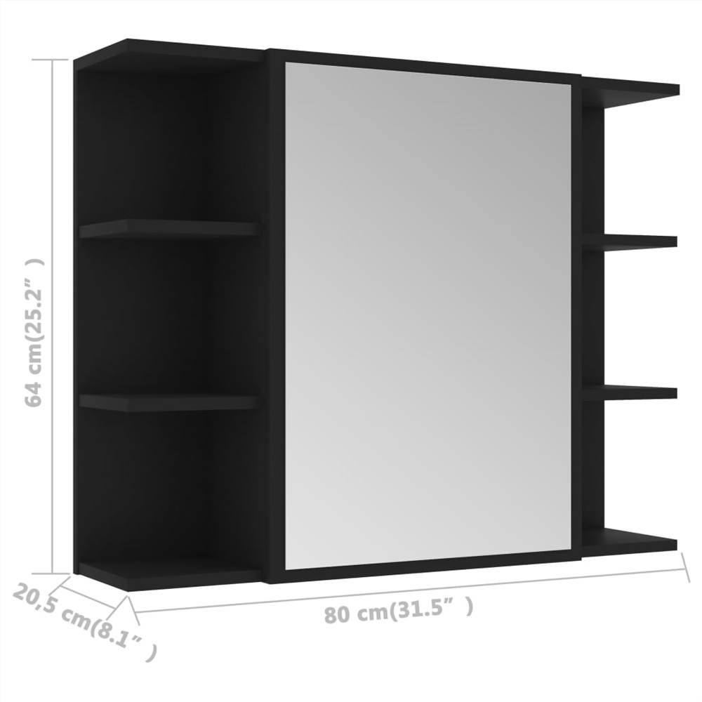 Bathroom Mirror Cabinet Black 80x20.5x64 cm Chipboard