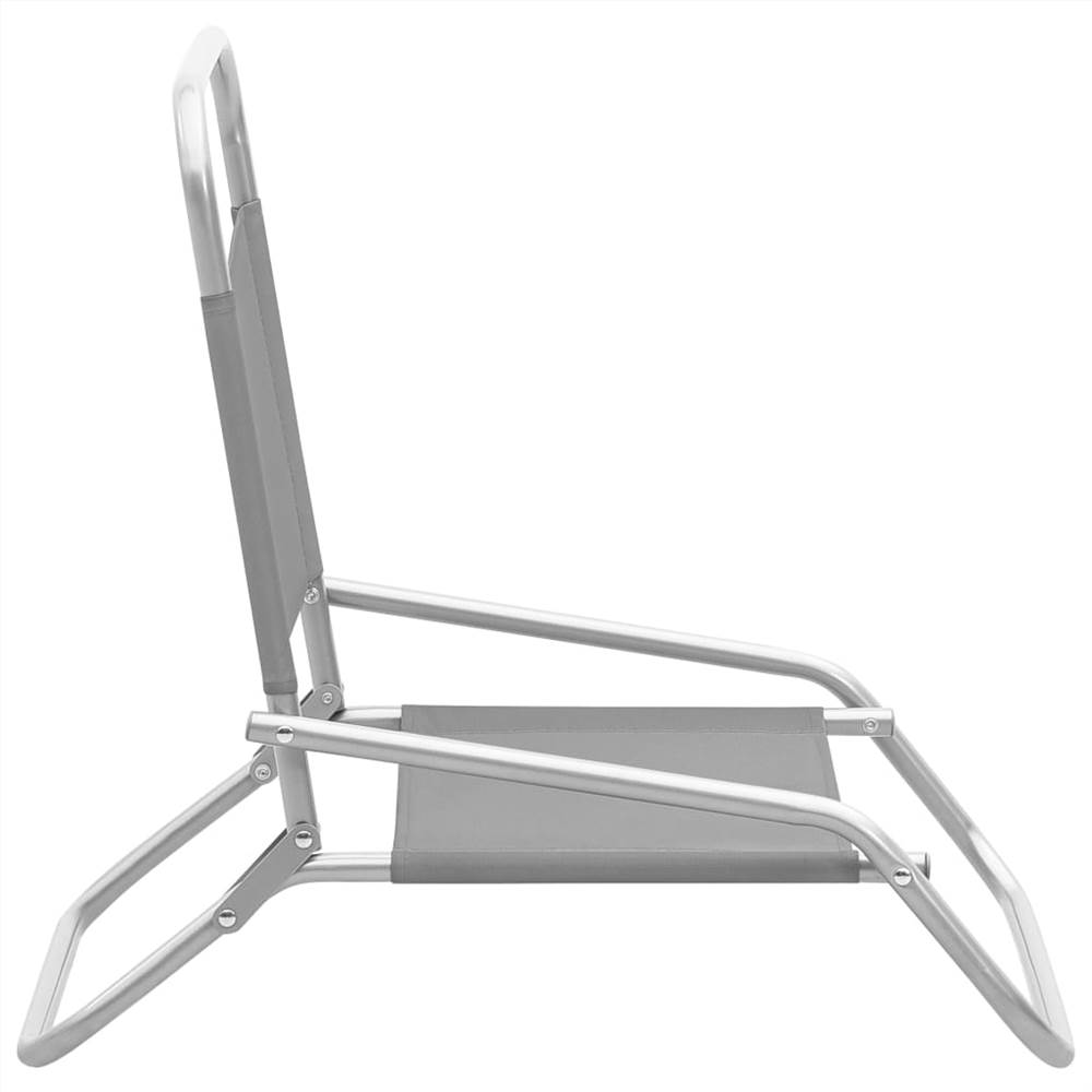 Folding Beach Chairs 2 pcs Grey Fabric