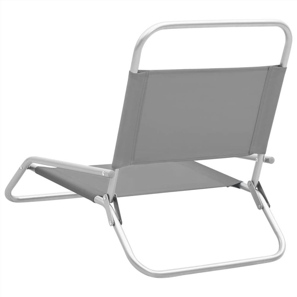 Folding Beach Chairs 2 pcs Grey Fabric