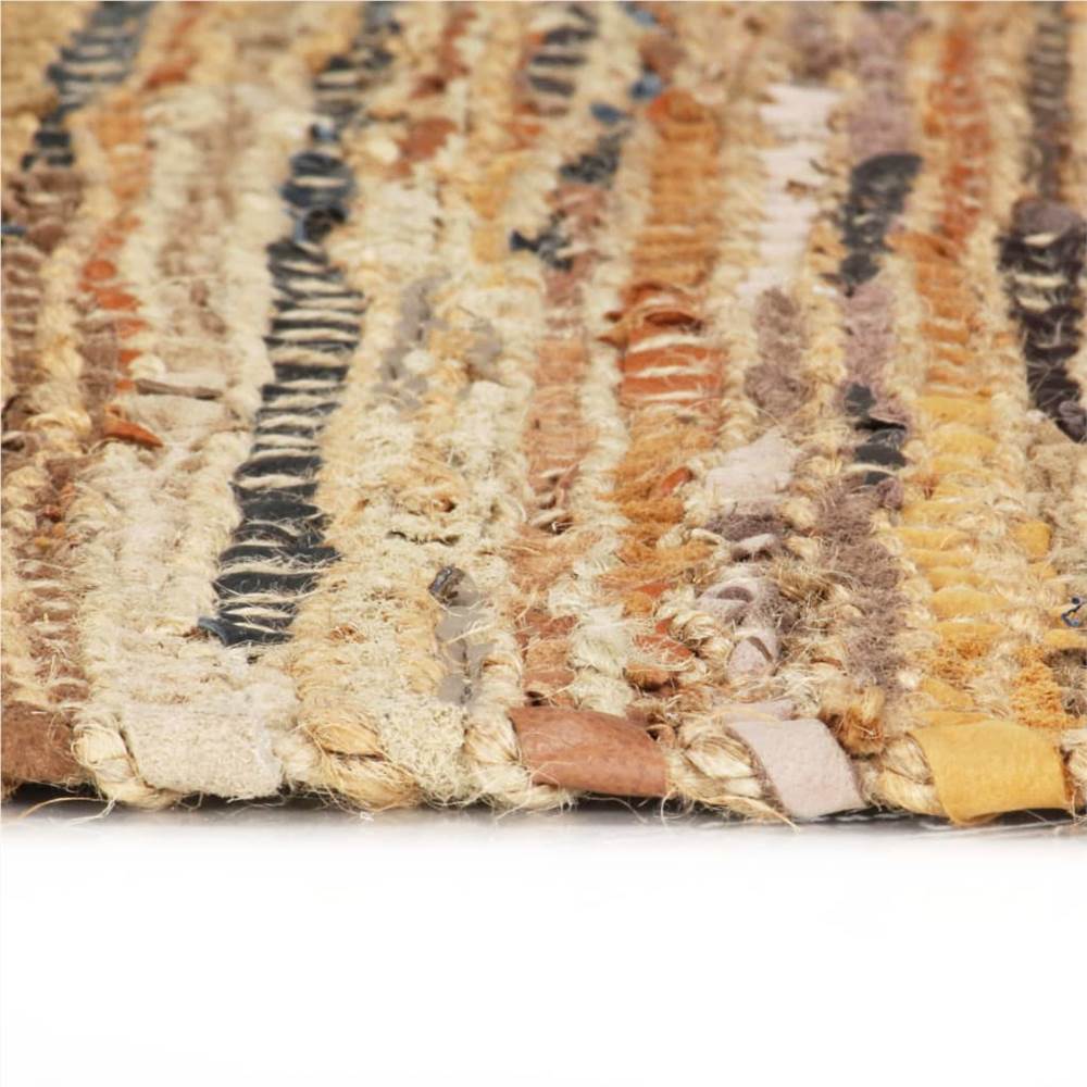 Hand-woven Chindi Rug Leather Jute 160x230 cm Tan