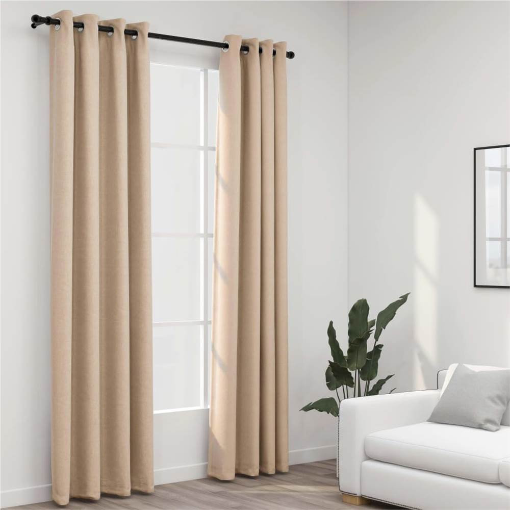 

Linen-Look Blackout Curtains with Grommets 2pcs Beige 140x225cm
