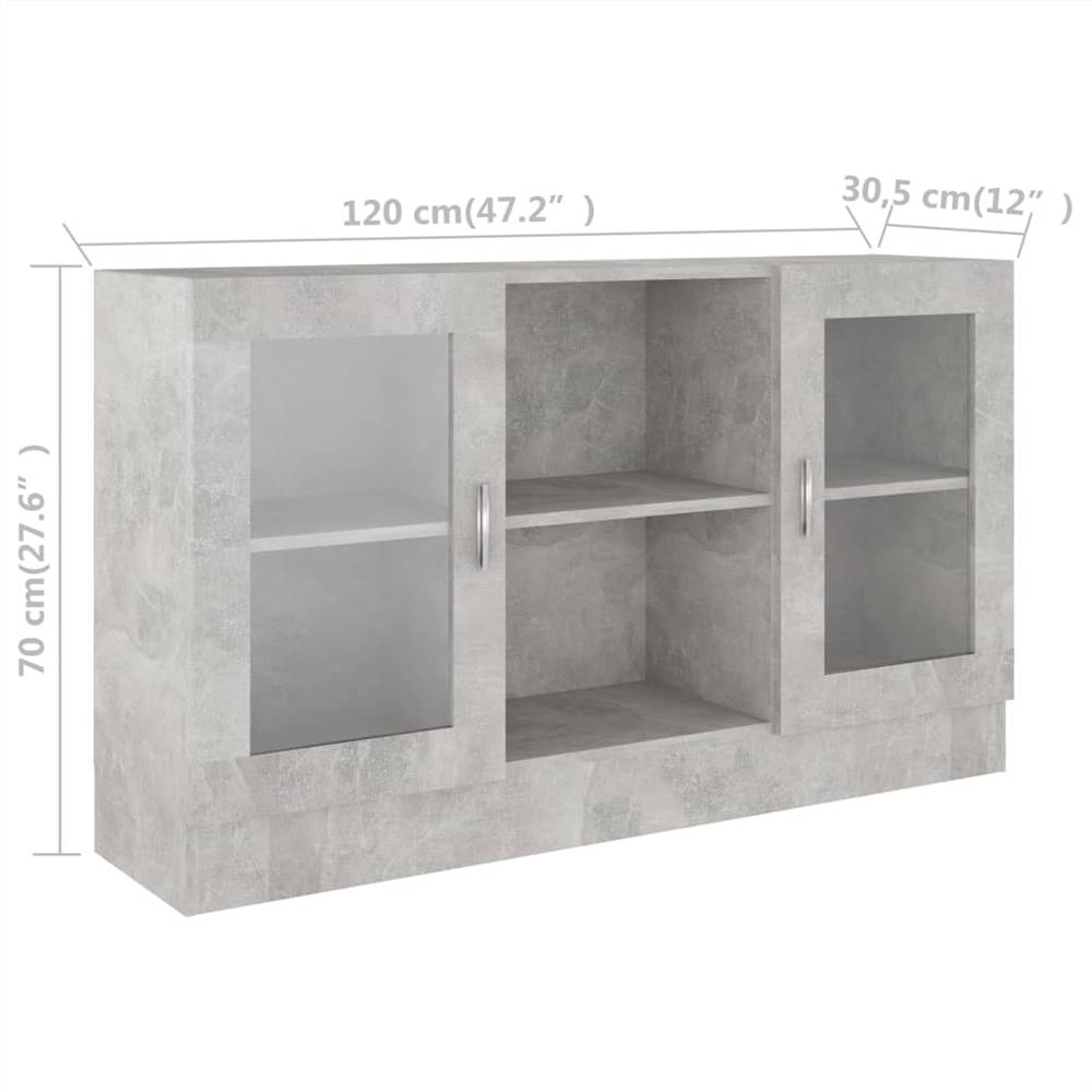 Vitrine Cabinet Concrete Grey 120x30.5x70 cm Chipboard