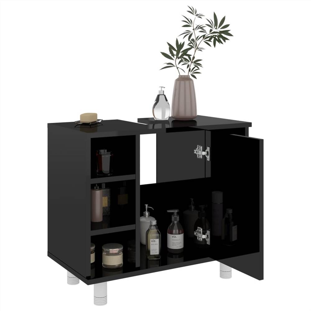3 Piece Bathroom Furniture Set High Gloss Black Chipboard