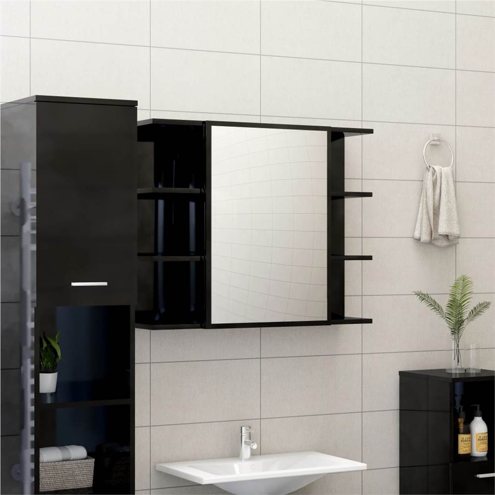 3 Piece Bathroom Furniture Set High Gloss Black Chipboard