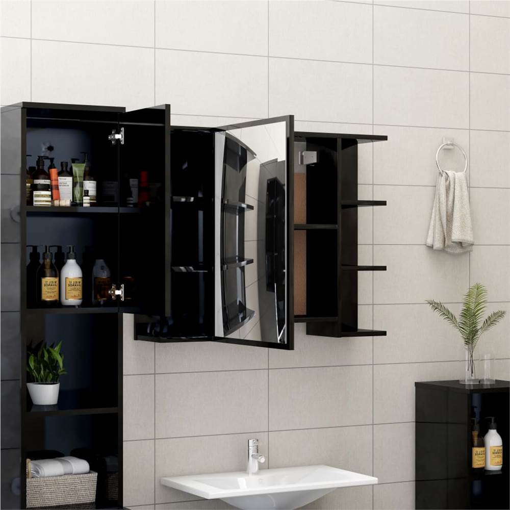 3 Piece Bathroom Furniture Set High Gloss Black Chipboard