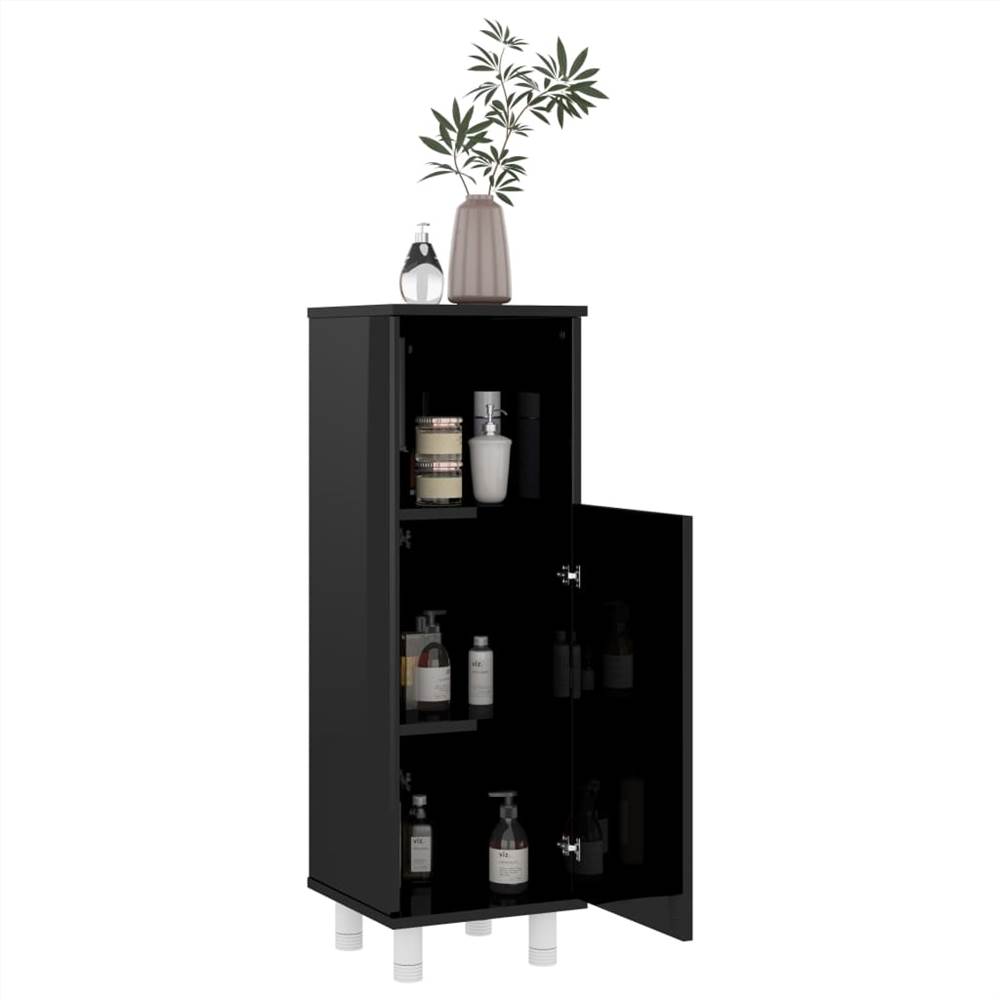3 Piece Bathroom Furniture Set High Gloss Black Chipboard