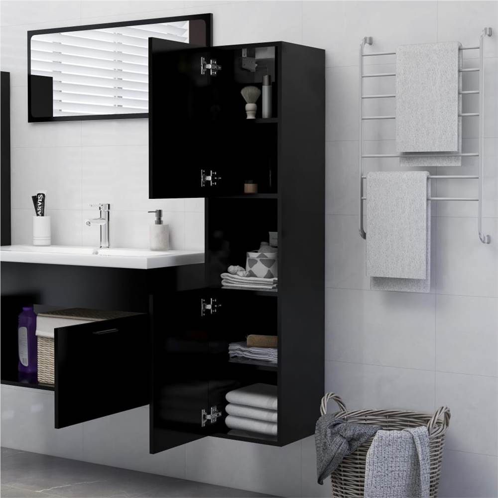 Bathroom Cabinet Black 30x30x130 cm Chipboard