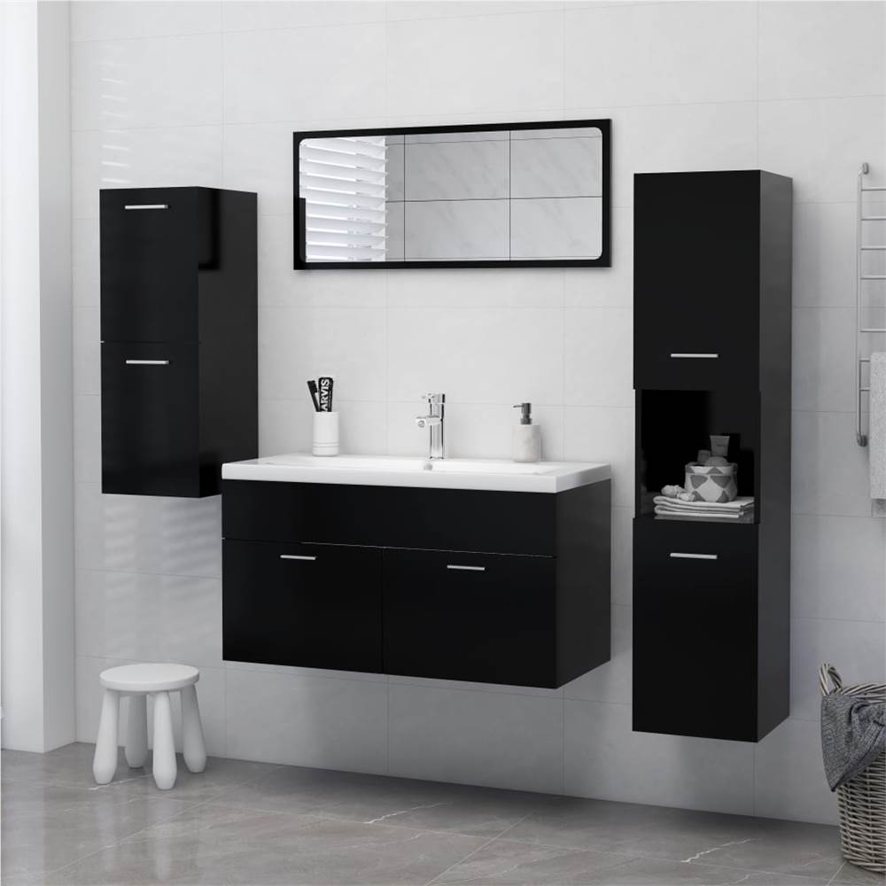 Bathroom Cabinet Black 30x30x130 cm Chipboard