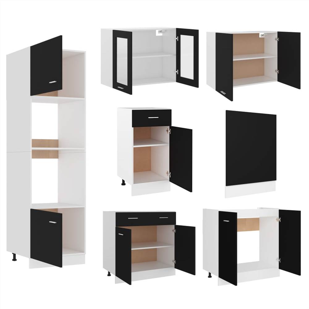 7 Piece Kitchen Cabinet Set Black Chipboard