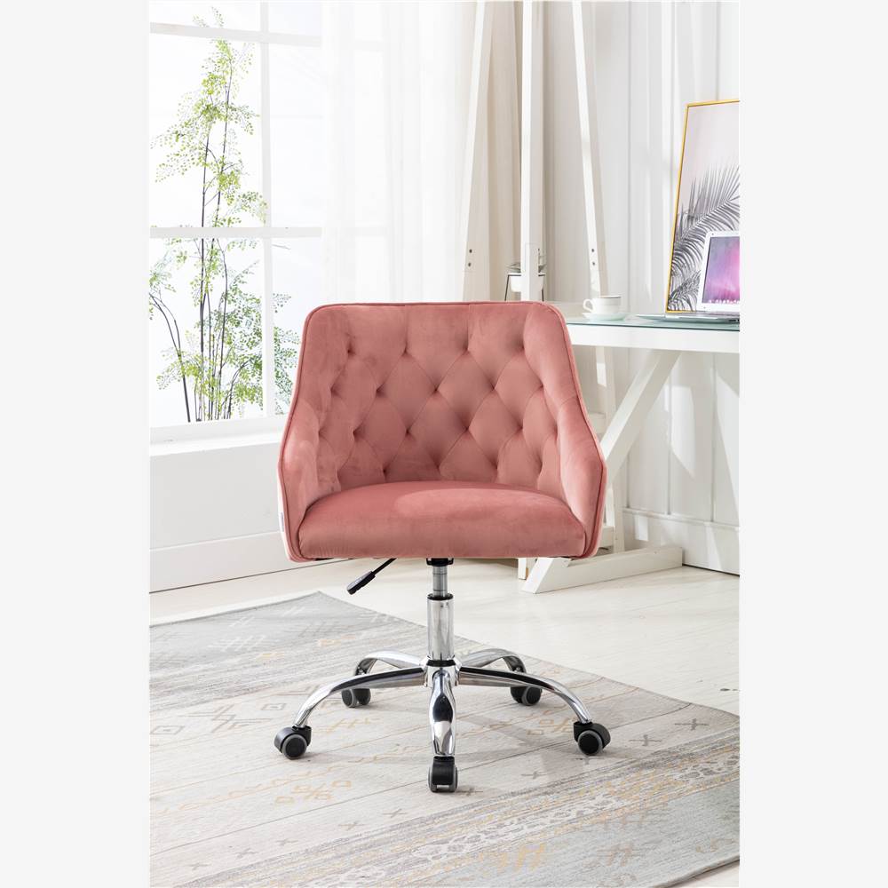 

COOLMORE Modern Leisure Velvet Swivel Shell Chair Height Adjustable with Curved Backrest and Casters for Living Room, Bedroom, Dining Room, Office - Pink