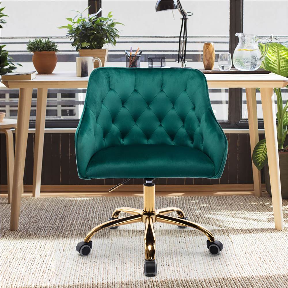 

COOLMORE Modern Leisure Velvet Swivel Shell Chair Height Adjustable with Curved Backrest and Casters for Living Room, Bedroom, Dining Room, Office - Green
