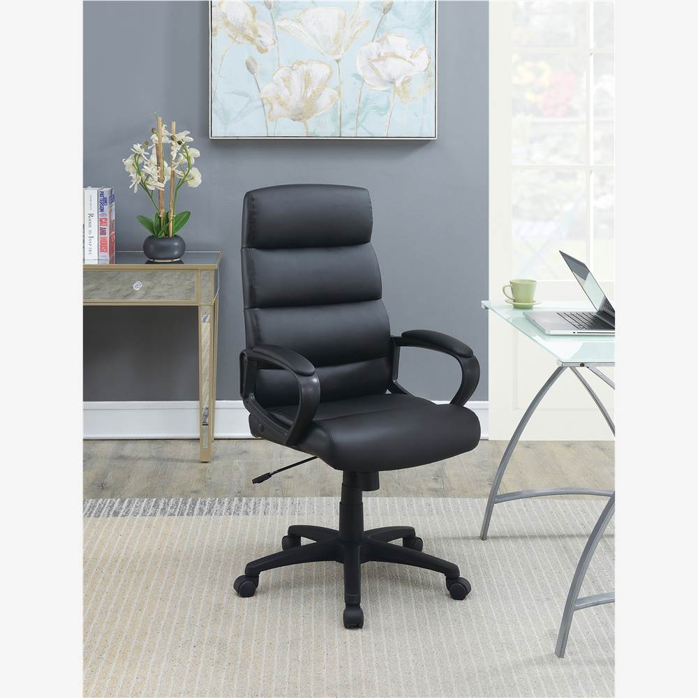 

Modern Leisure PU Swivel Chair Height Adjustable with Ergonomic High Backrest and Casters for Living Room, Bedroom, Dining Room, Office - Black
