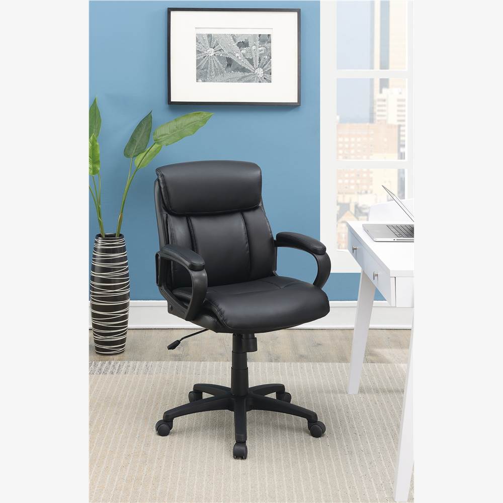 

Modern Leisure PU Upholstered Swivel Chair Height Adjustable with Ergonomic Backrest and Casters for Living Room, Bedroom, Dining Room, Office - Black