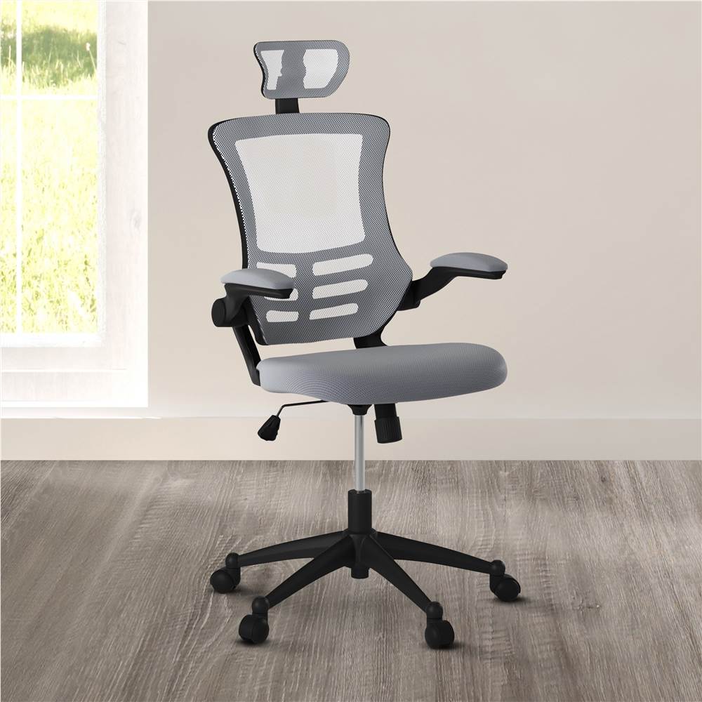 

Techni Home Office Mesh Adjustable Rotatable Chair with Ergonomic High Backrest and Flip-Up Armrest - Silver