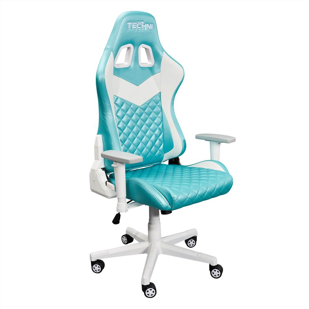 

Techni Home Office PU Leather Adjustable Rotatable Gaming Chair with Ergonomic High Backrest and Lumbar Support - White + Blue