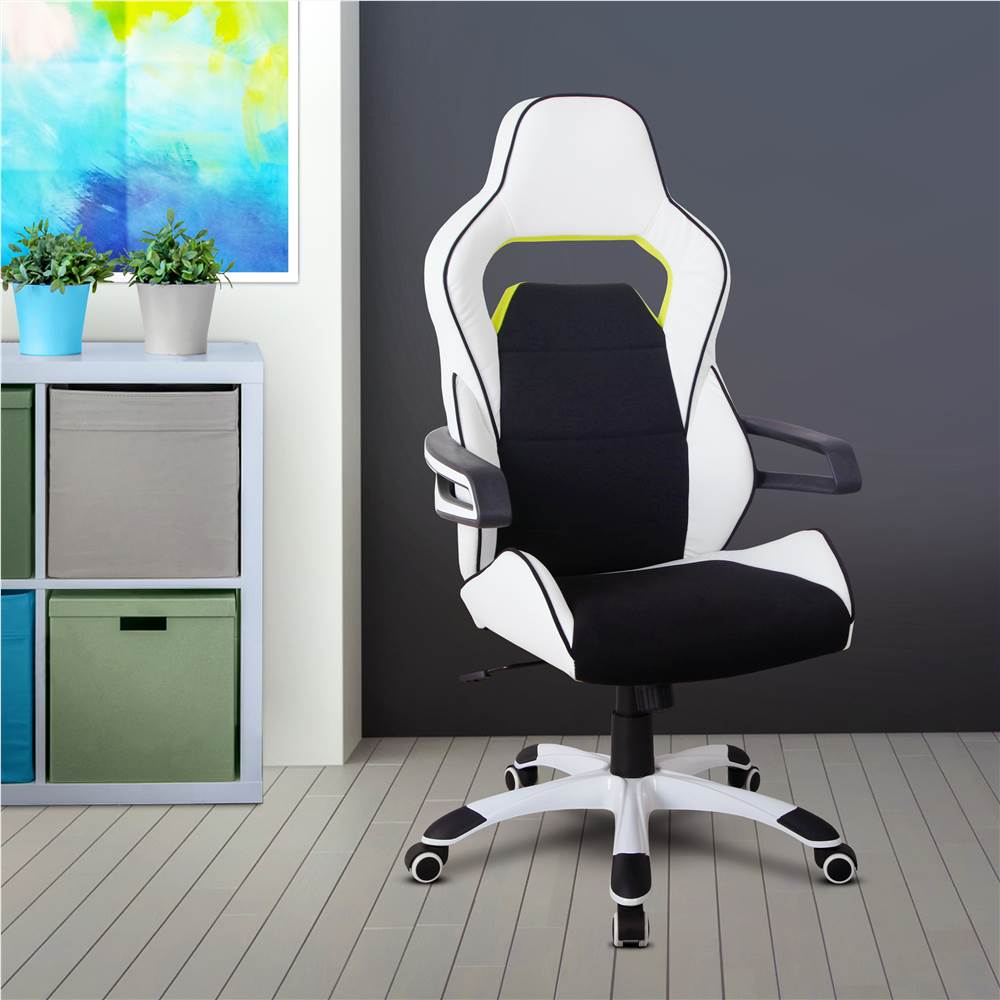 

Techni Home Office Adjustable Rotatable Gaming Chair with Ergonomic High Backrest and Lumbar Support - Black + White