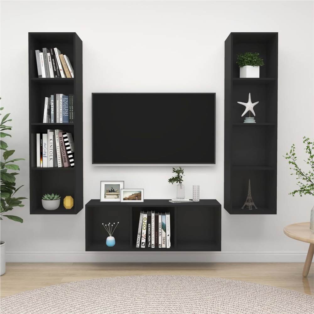 3 Piece TV Cabinet Set Black Chipboard
3 Piece TV Cabinet Set Black Chipboard