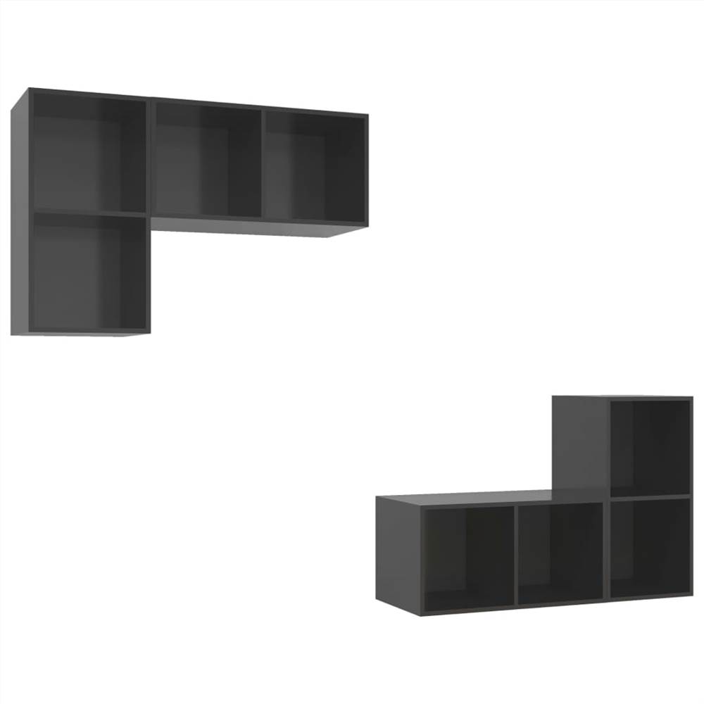 Wall-mounted TV Cabinets 4 pcs High Gloss Grey Chipboard